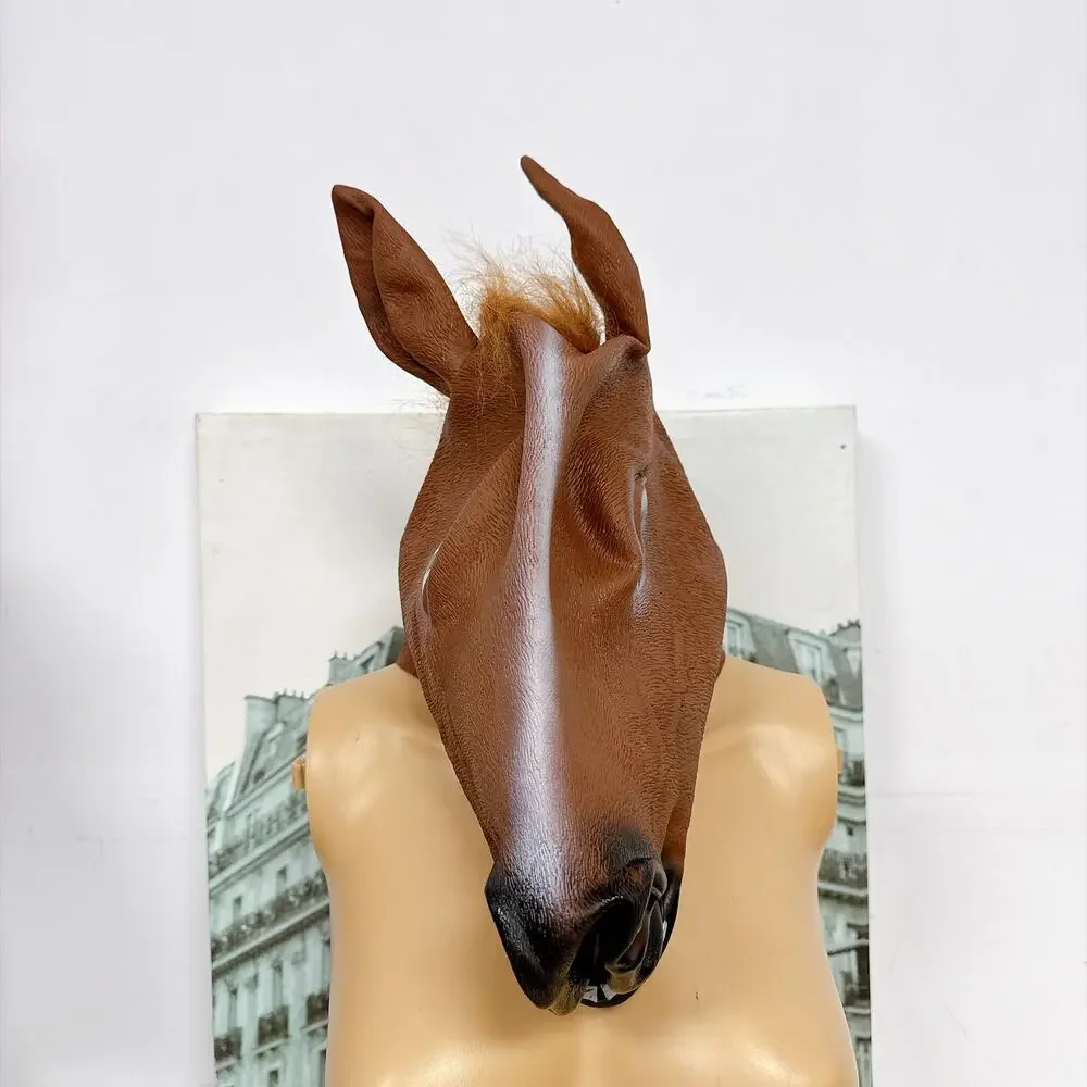 Horse Head Latex Mask, Animal Cosplay Headgear for Party Prank